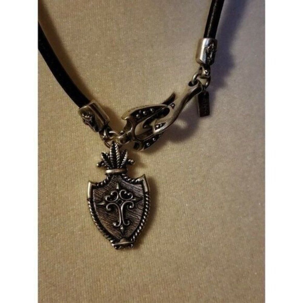 Leather Necklace Crest Man Gothic Family Crest Cross - Picture 3 of 10